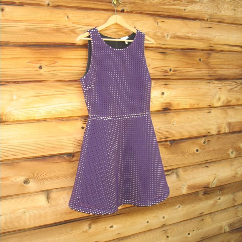 Joie Womens Purple Fit & Flare Perforated Scuba Mini Dress